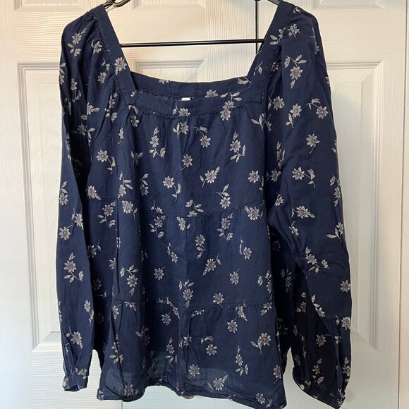 Women's Old Navy Navy Blue Floral Print Tiered Blouse - Picture 1 of 8